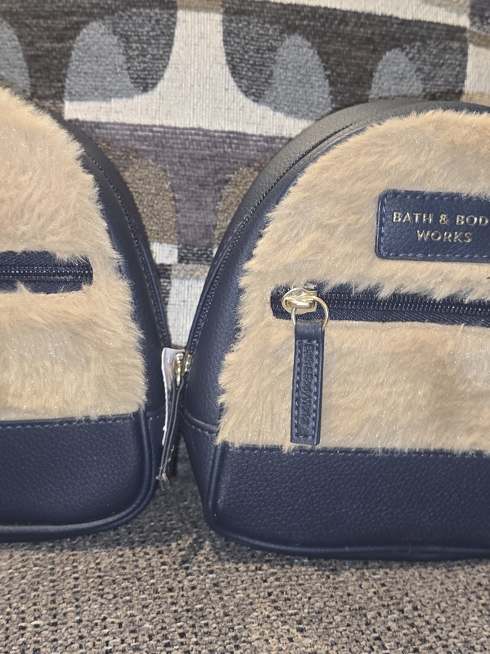 Bath & Body Works Navy Faux Fur Cosmetic Pouch